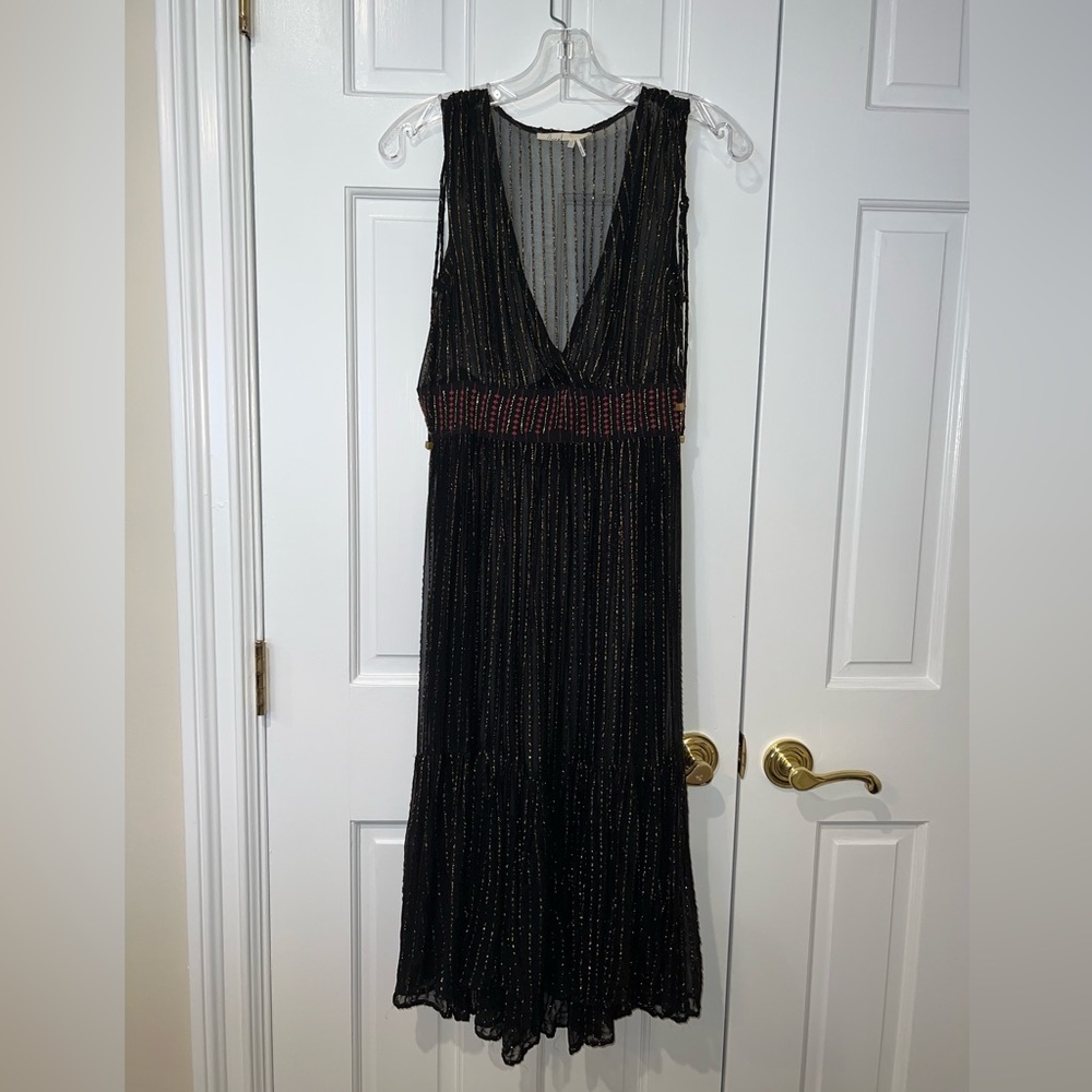 Anthropologie Holiday Sheer Black + Gold Dress